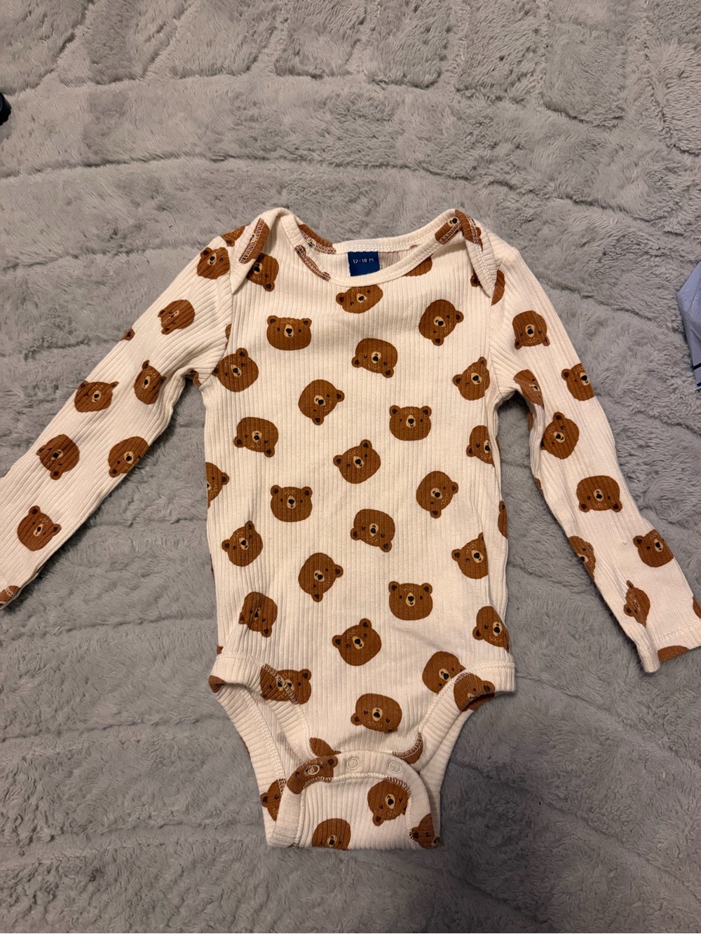 Kids Beige Bear Print One-Piece Bodysuit